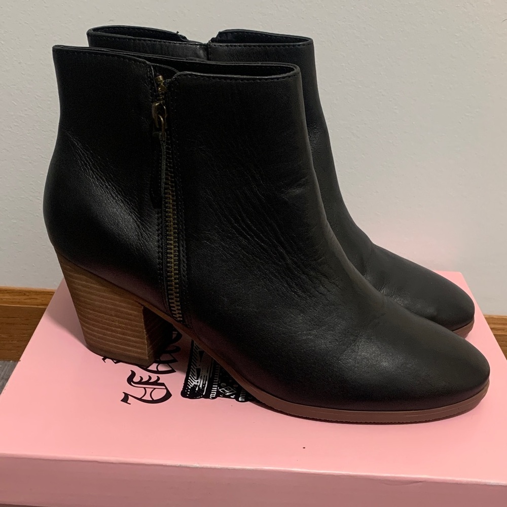 New in box leather block heel booties